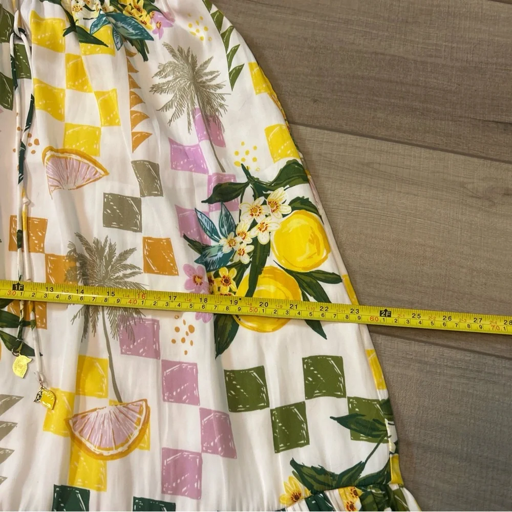 Rachel Zoe Maxi Skirt Lemons Palm Trees Peplum Cruise Festival Travel Size S - Picture 5 of 7